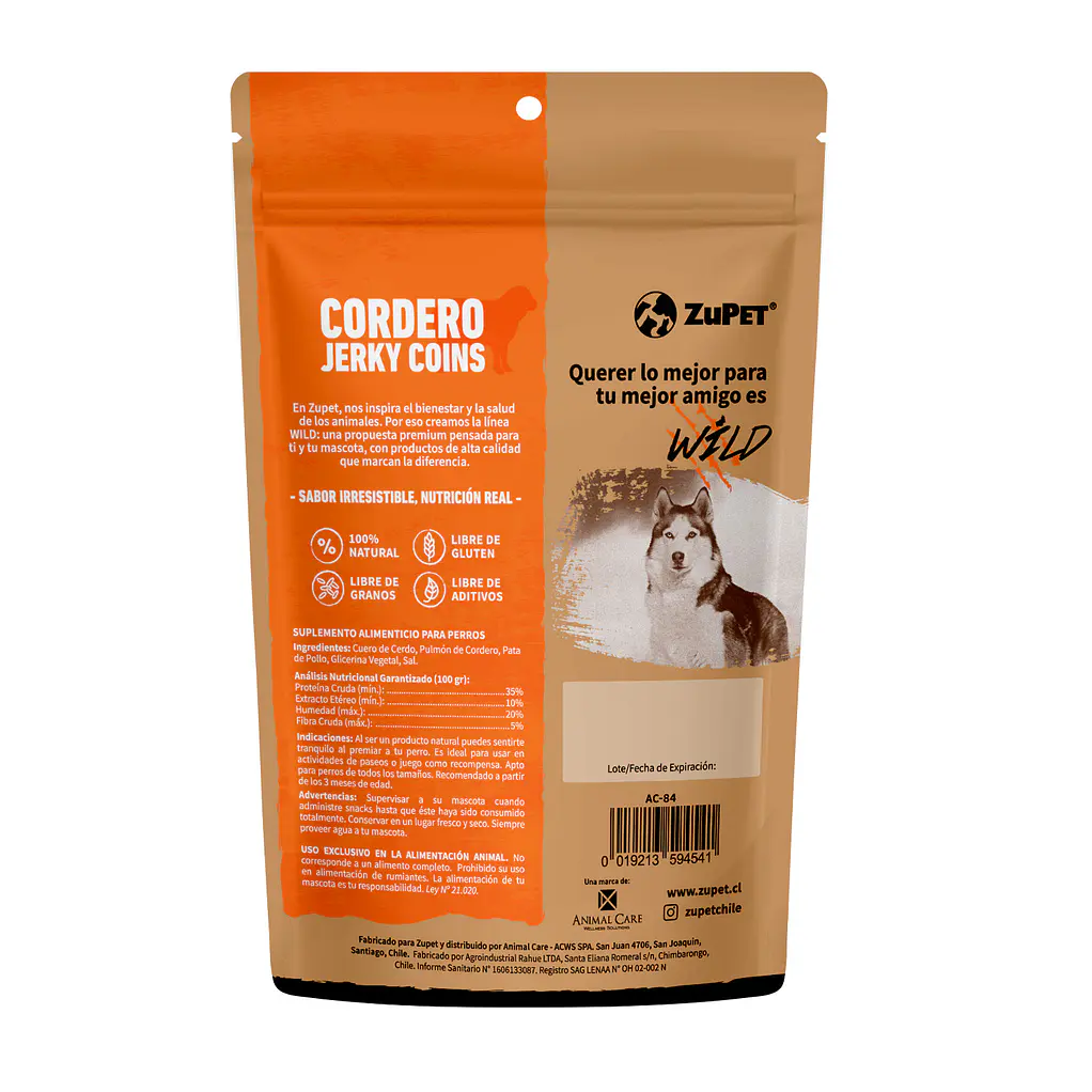 Snack Wild para Perros Cordero Jerky Coins 100 Gr 2