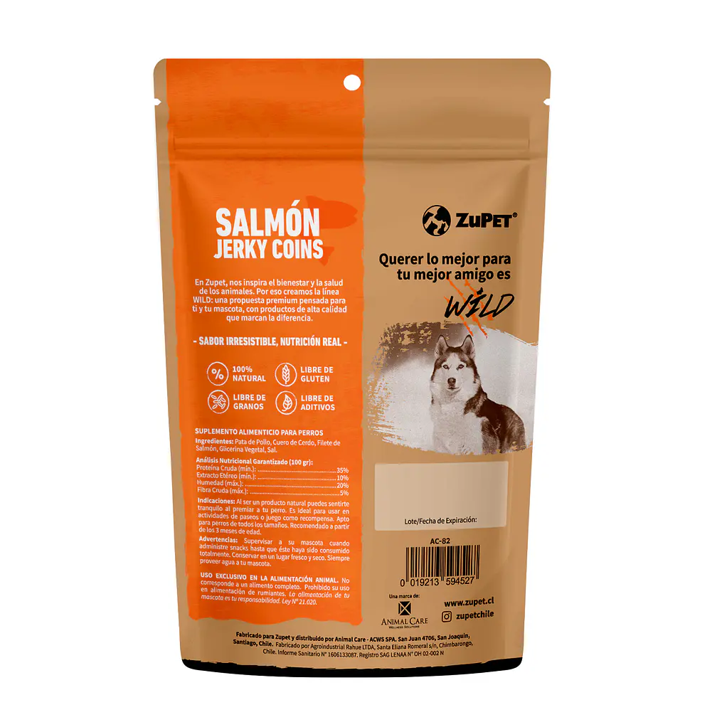 Snack Wild para Perros de Salmon Jerky Coins 100 Gr 2