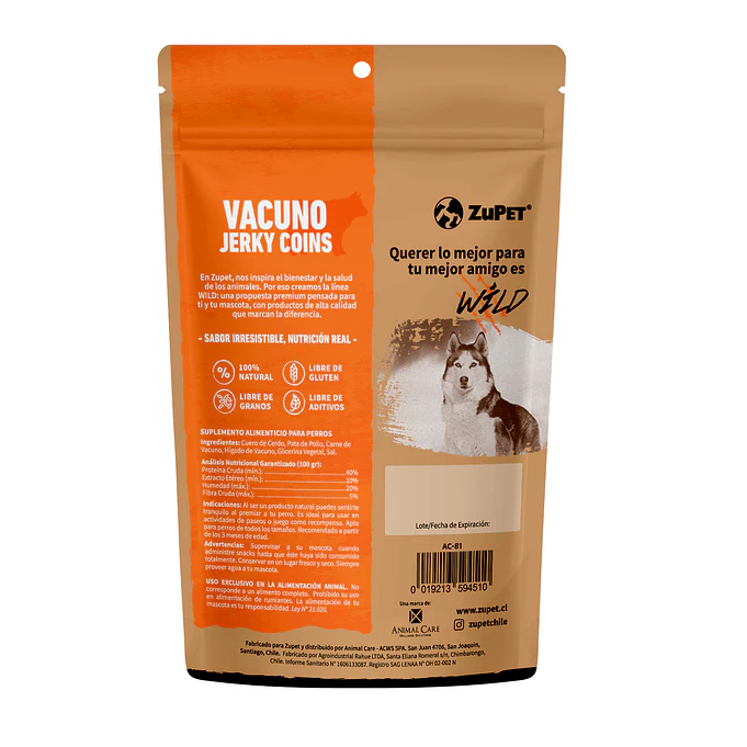 Snack Wild para Perros de Vacuno Jerky Coins 100 Gr 2