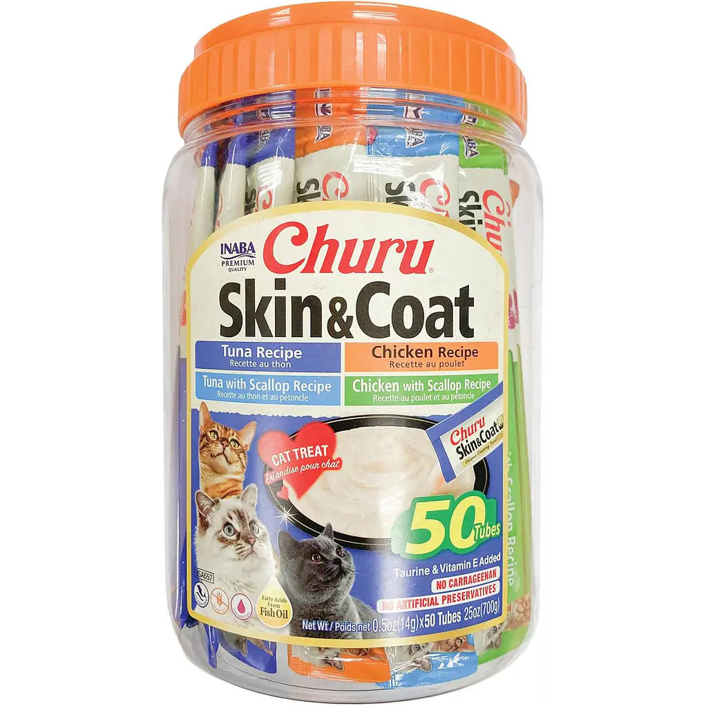  50 tubos de Churu Skin & Coat para piel y pelaje con aceites Omega, taurina y vitamina E 1