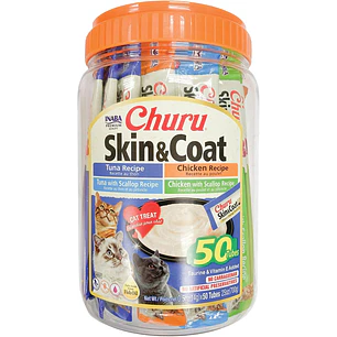  50 tubos de Churu Skin & Coat para piel y pelaje con aceites Omega, taurina y vitamina E