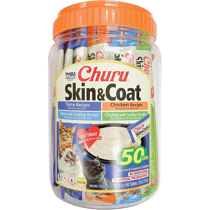  50 tubos de Churu Skin & Coat para piel y pelaje con aceites Omega, taurina y vitamina E 1
