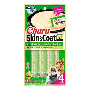 Snack Gato Inaba Churu Skin Coat Pollo/ostion 56gr (4 Tubos)---VENCIMIENTO OCTUBRE 2026---- 