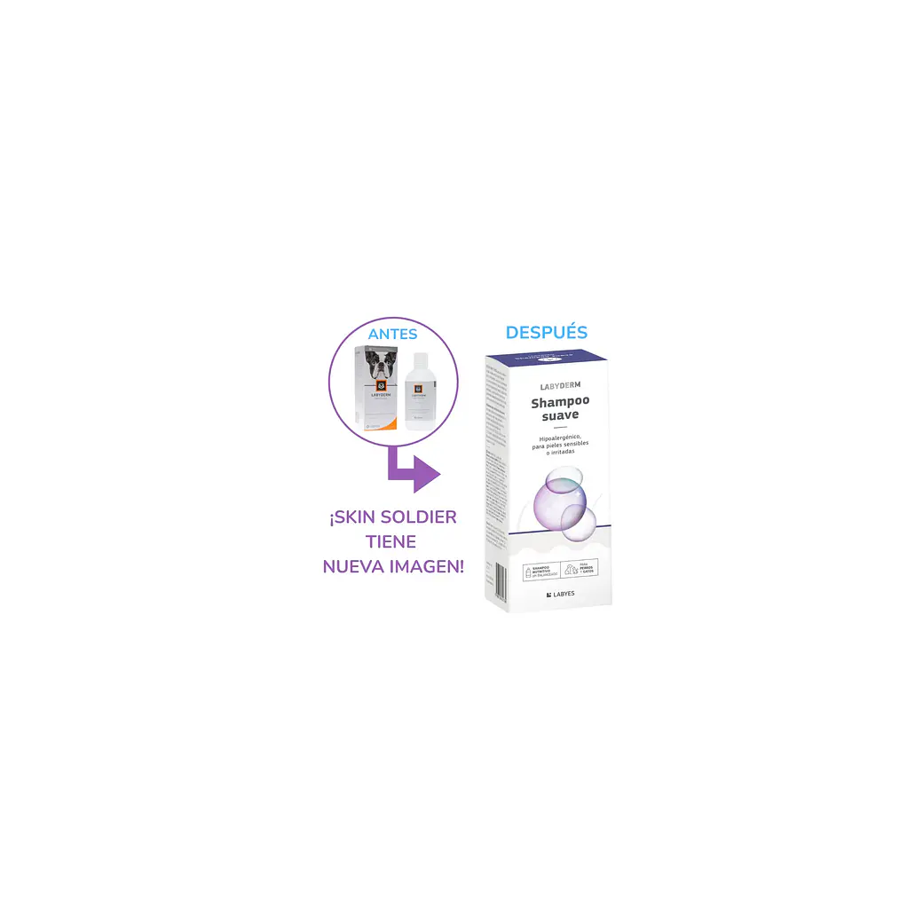 Shampoo Suave-Labyderm Skin Soldier Para Perros Y Gatos 220 Ml Fragancia Neutro  2