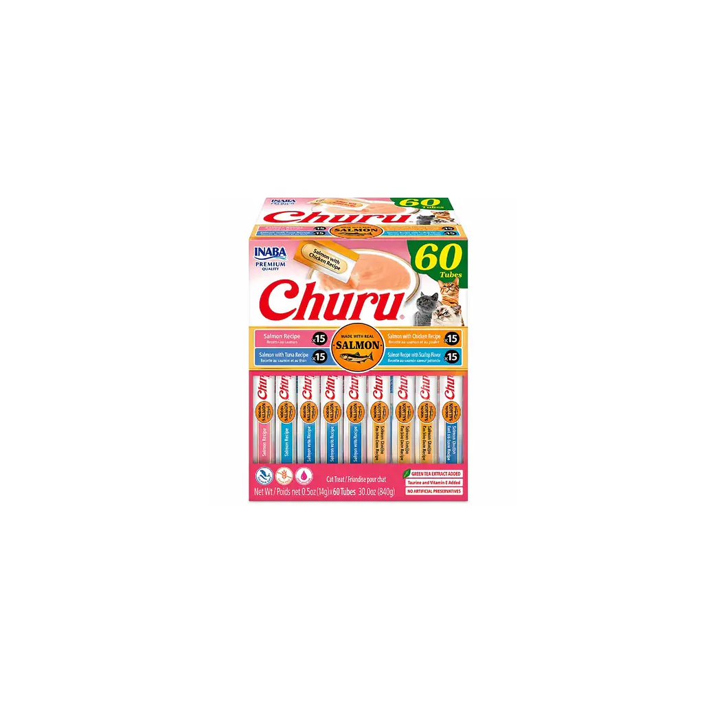 Inaba Churu Snack Gato Mix de Salmon, 60 Tubitos 1