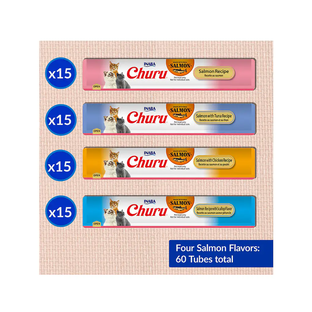 Inaba Churu Snack Gato Mix de Salmon, 60 Tubitos 2