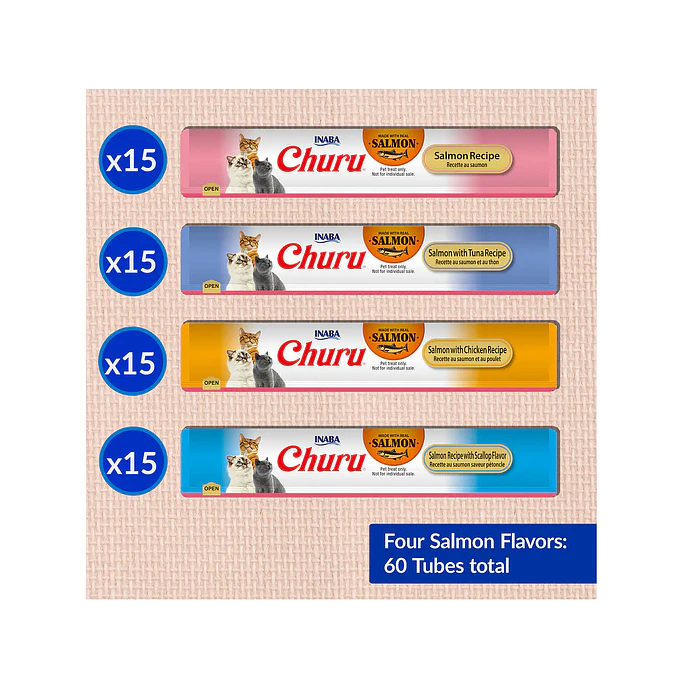 Inaba Churu Snack Gato Mix de Salmon, 60 Tubitos 2