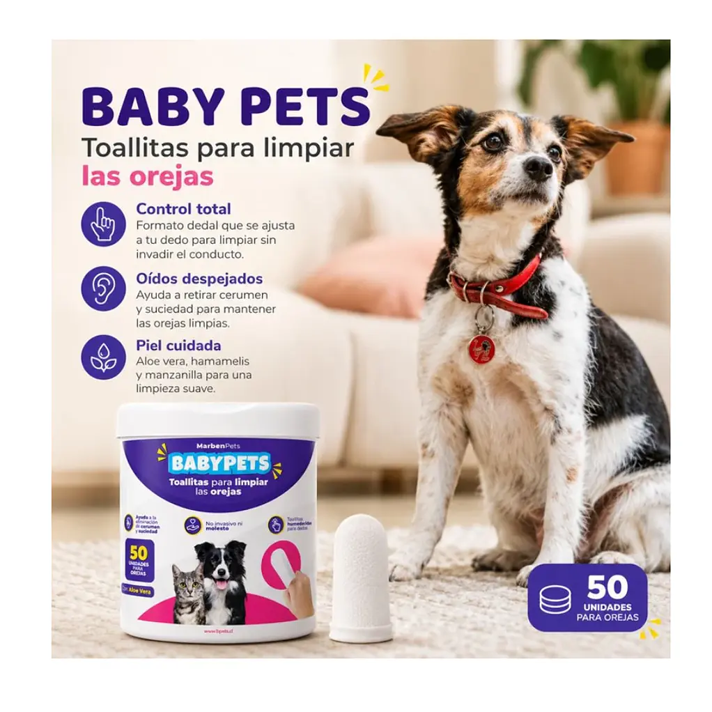 Toallitas Para Los Oidos Para Perros Y Gatos 50 Und- Babypets 3