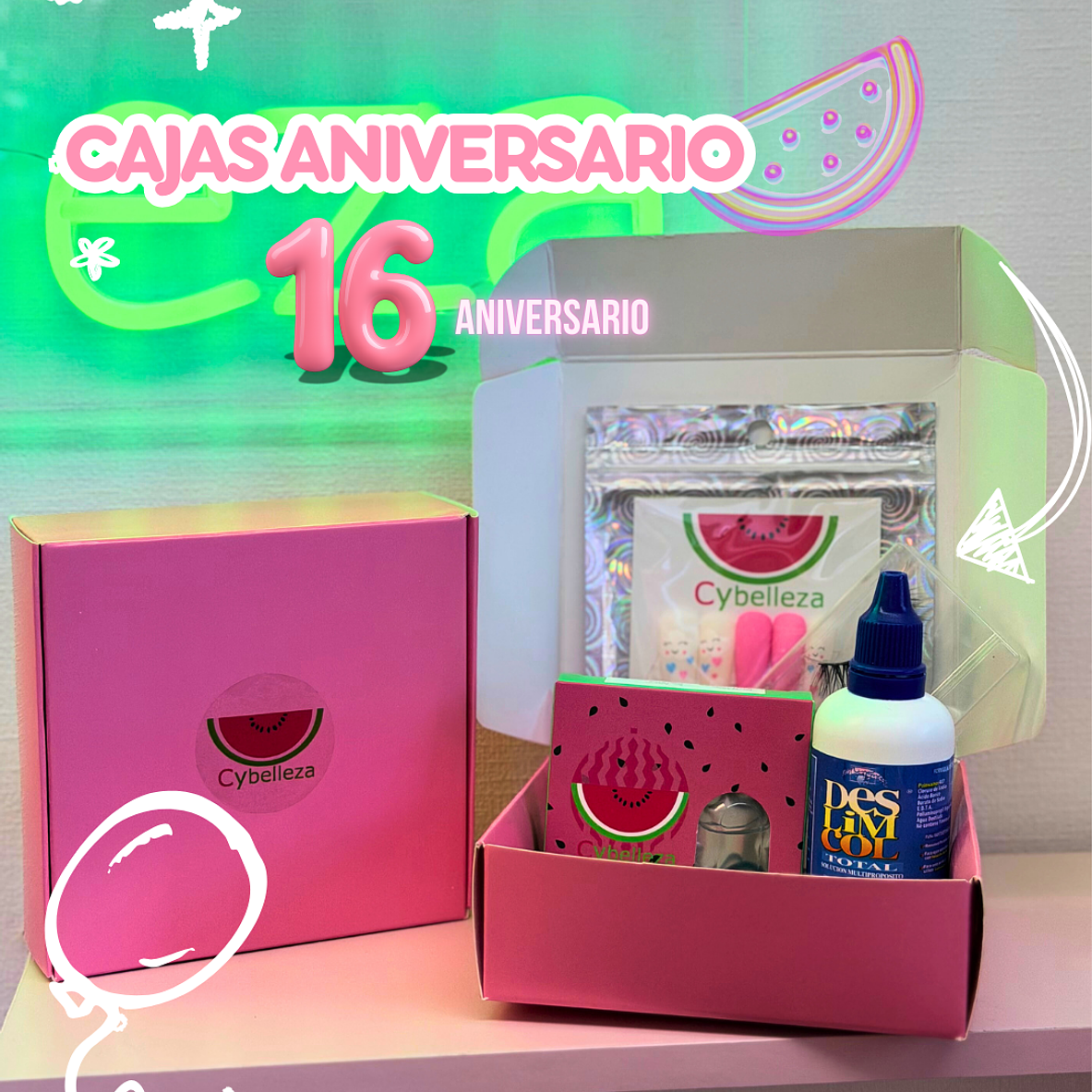 Cajas aniversario 16 años Cybelleza  1
