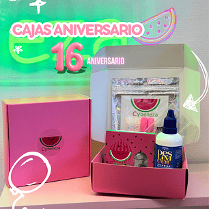 Cajas aniversario 16 años Cybelleza 