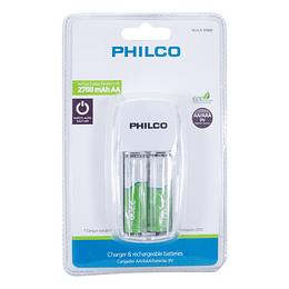 CARGADOR CON 2 PILAS RECARGABLES AA 2700 MAH PHILCO