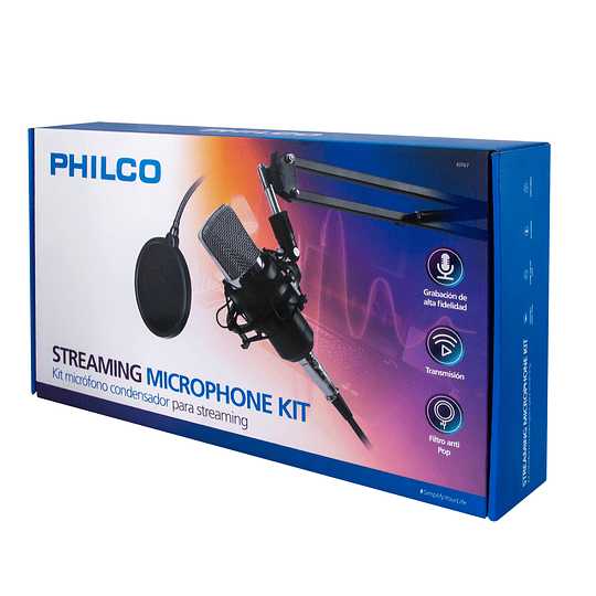 Kit Studio Philco Microfono con Soporte, Antipop y Stand