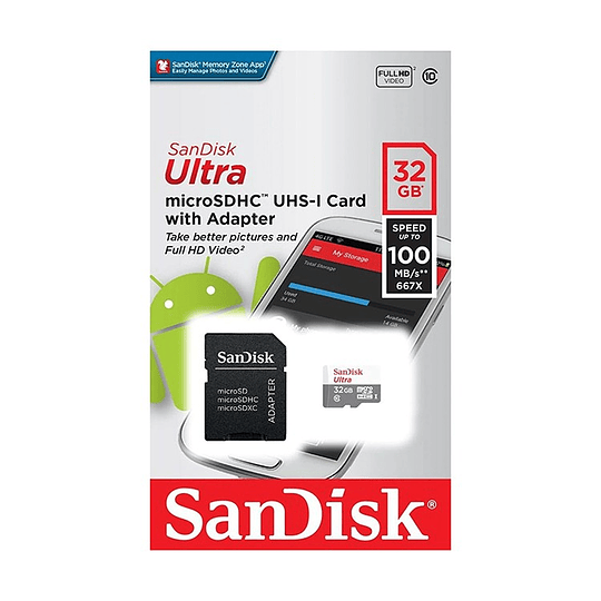 Tarjeta de Memoria Micro SD 32GB SanDisk Ultra 100Mb/S Clase 10