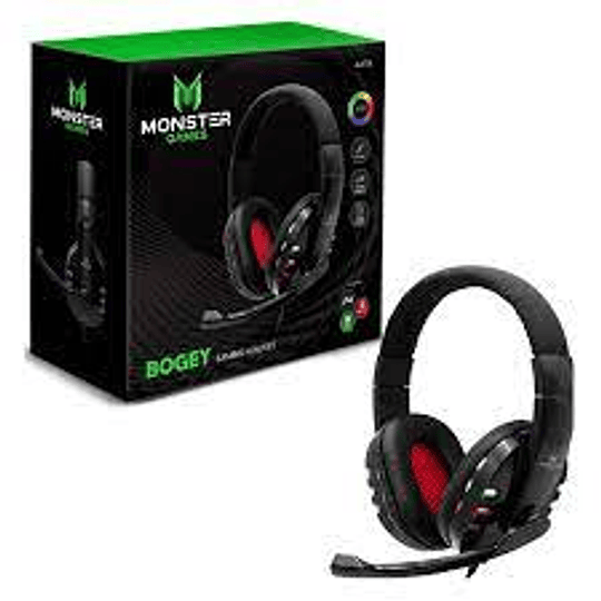 Audífonos Monster Games Bogey, Stereo 3.5mm, Retroiluminación RGB, Cable 1.8 metros