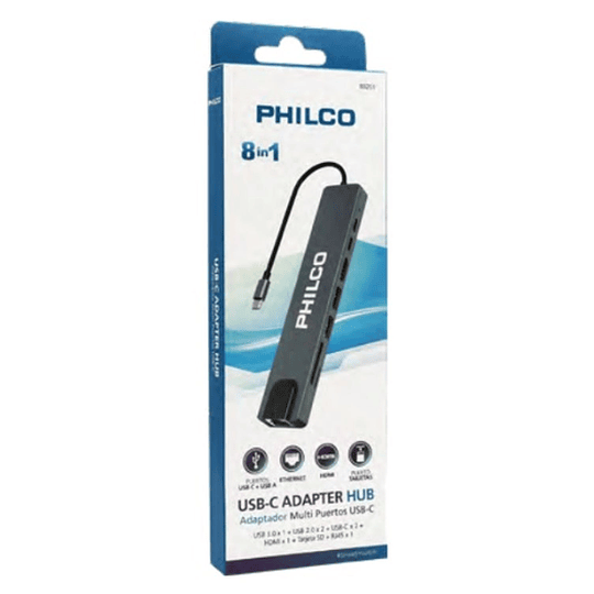 HUB ADAPTADOR 8 EN 1 USB-C PHILCO