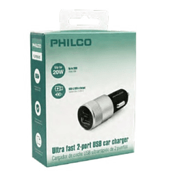 FLP2552S CARGADOR 12/24V USB/C 20W DOBLE PLATA PHILCO