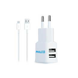 CARGDOR 220 VOLT 2,1 AMPERES DOBLE USB Y CON CABLE PHILCO