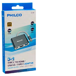 3 EN 1 HUB TIPO C A HDMI + USB 3.0 PHILCO