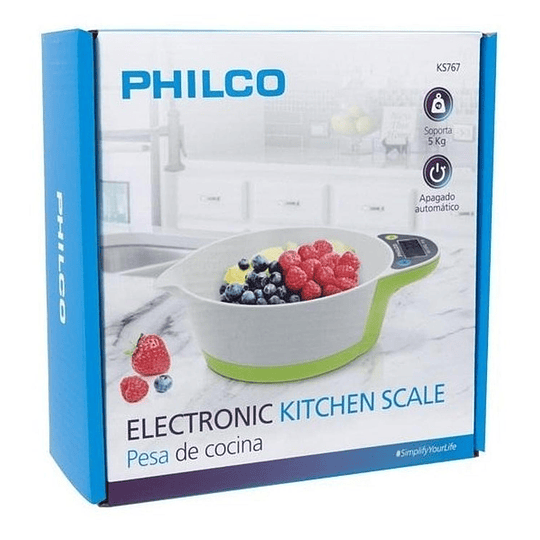 BALANZA DIGITAL TIPO BOWL GREEN VERDE 1GRAMO - 5KILO PHILCO