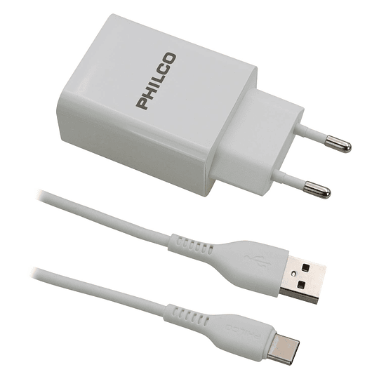 CARG. DE PARED 2.1 A DOBLE USB C/CABLE TIPO C R2109 BLANCO