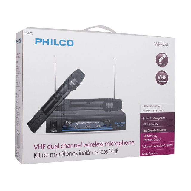 Pack 2 Microfonos Inalambricos WM-787 VHF + Receptor Philco