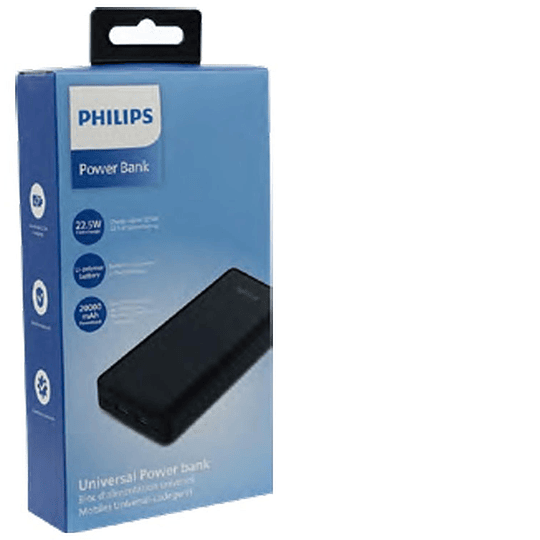 POWER BANK PHILIPS 20000 MAH NEGRO usb-c PORTATIL CARGA RAPIDA