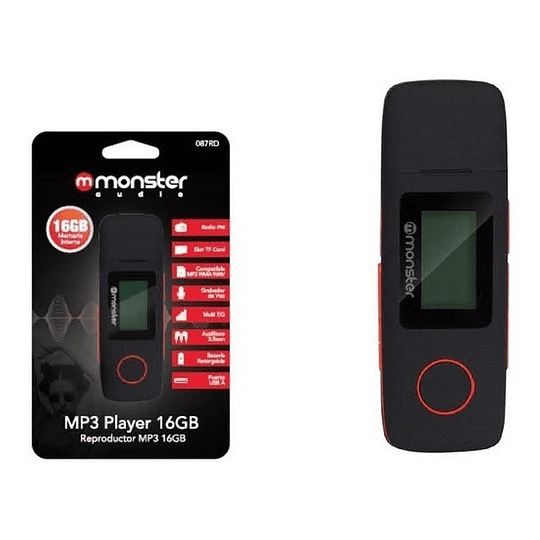 Reproductor Mp3 16gb Radio Fm Monster Con Grabador De Voz