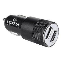 CARGADOR RAPIDO PARA AUTO 12V / 24V 2,1 AMPERES 2 USB METALICO ULTRA