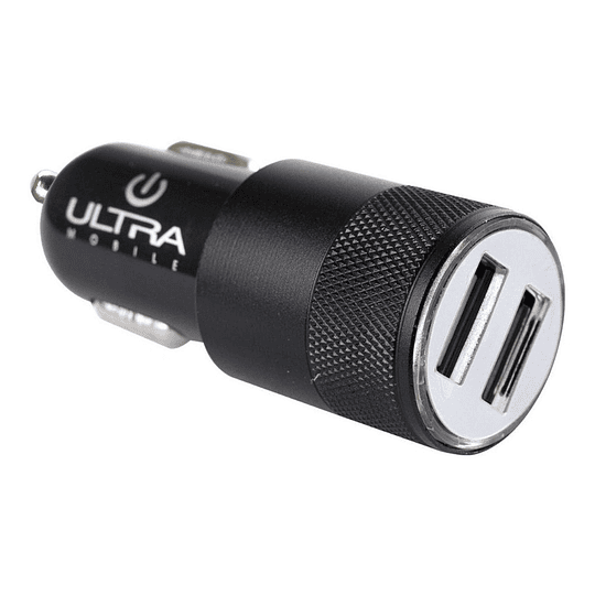 CARGADOR RAPIDO PARA AUTO 12V / 24V 2,1 AMPERES 2 USB METALICO ULTRA