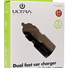 CARGADOR RAPIDO PARA AUTO 12V / 24V 2,1 AMPERES 2 USB METALICO ULTRA