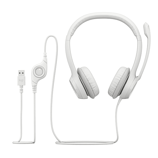 Audifonos con Micrófono Logitech H390, Micrófono c/ Supresión de Ruido, Blanco