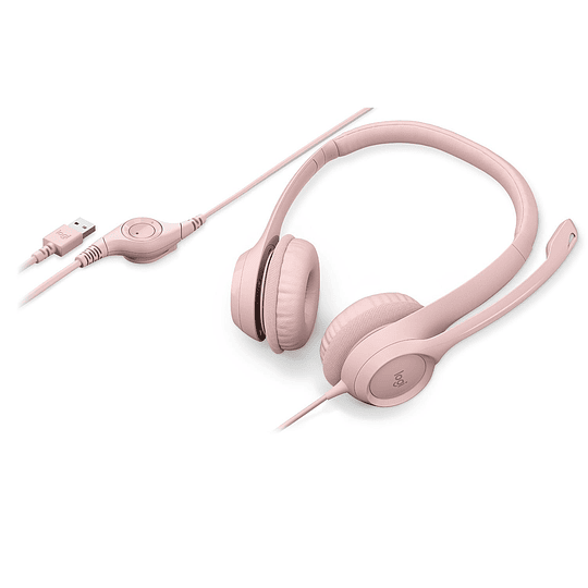 Audífonos con Micrófono Logitech H390, Microfono c/ Supresion de Ruido, Rosado
