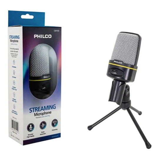 MICROFONO CONDENSADOR GAMER/STREAMER C/TRIPODE PHILCO