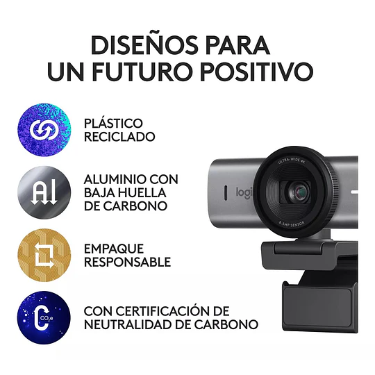 Webcam Logitech MX Brio (4K, 8.5MP, Micrófono, USB-C, Gris)