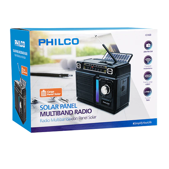 Radio Portátil Recargable con Panel Solar Bt ICX66 Philco