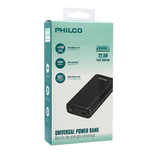 POWERBANK PHILCO 20.000MAH / PD 22.5W  CARGA RAPIDA