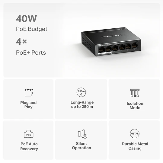  SWITCH MS106LP MERCUSYS 6P+4POE 10/100