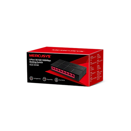 Switch de escritorio Mercusys MS108G, 8 Puertos, 10/100/1000 Mbps, Ultra compacto, Plug and play