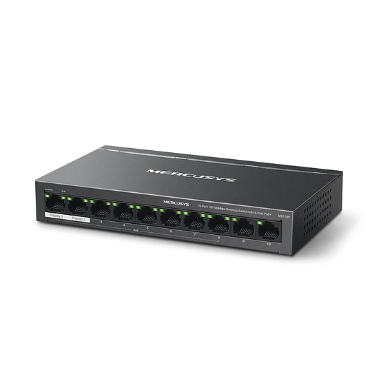 Switch TP-Link Mercusys MS110P 10 puertos 10/100, 8 PoE+ 65W