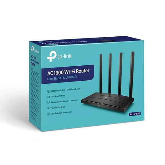 Router Inalámbrico de Doble Banda TPLink Archer C80, AC1900 MU-MIMO