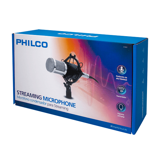 Microfono Condensador Streaming Con Soporte - PHILCO 