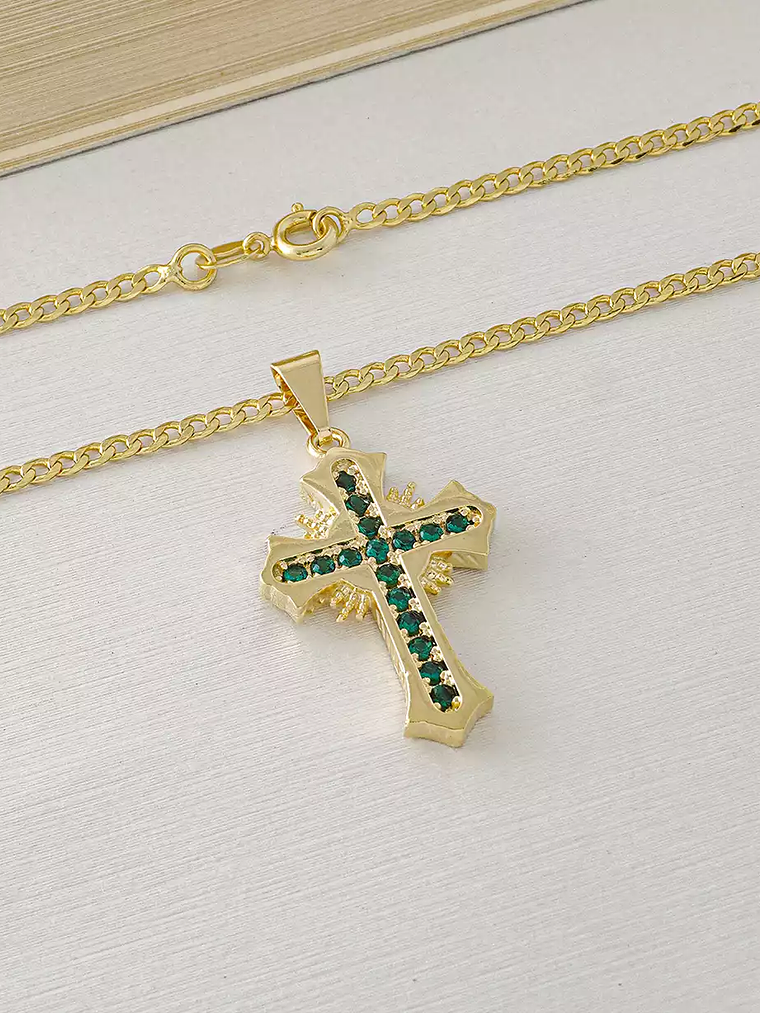 Dije Cruz Sagrada Circonias Verde 2