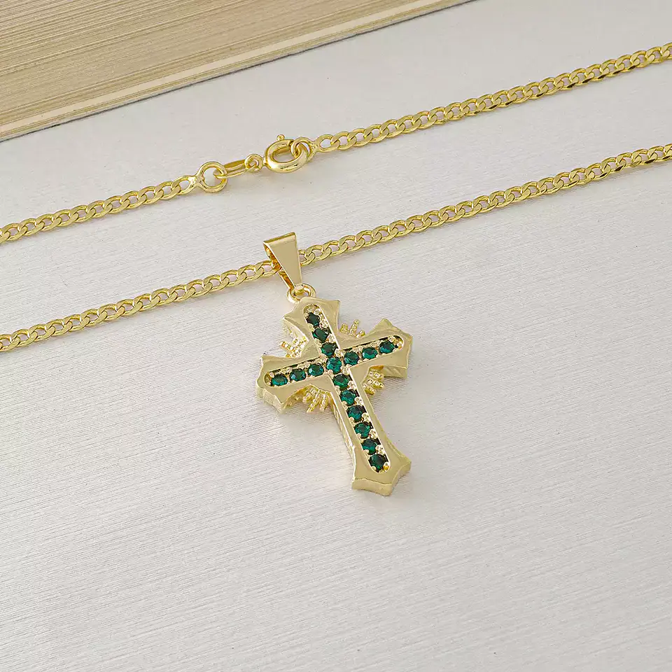 Dije Cruz Sagrada Circonias Verde 2