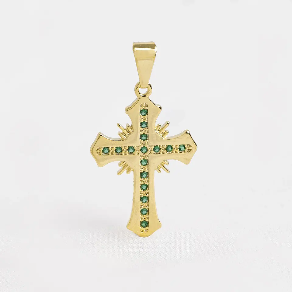 Dije Cruz Sagrada Circonias Verde 1