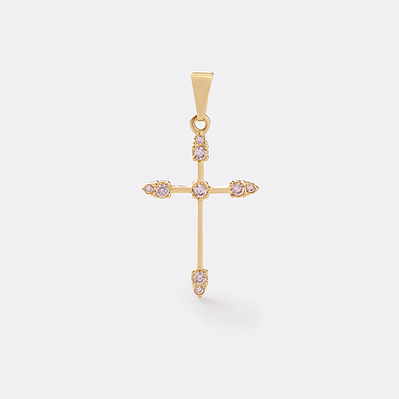 Dije Cruz Tubular 9 circonias Rosa