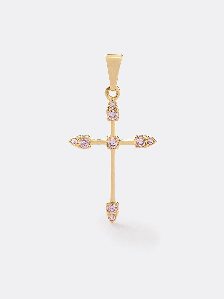 Dije Cruz Tubular 9 circonias Rosa 1