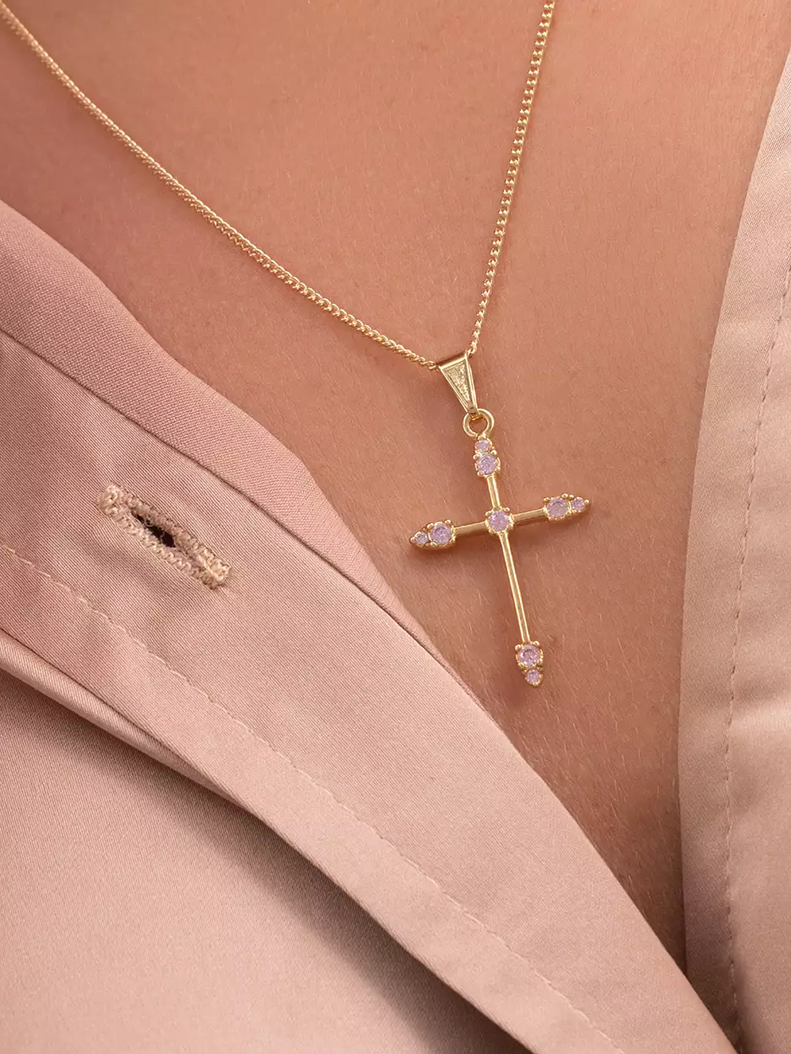 Dije Cruz Tubular 9 circonias Rosa 2