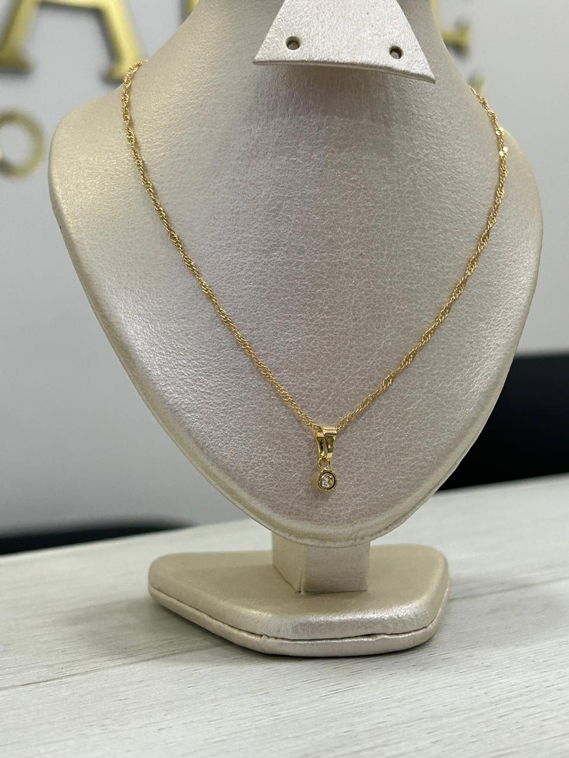 Set Cadena tejido Singapur + Dije Circon 1