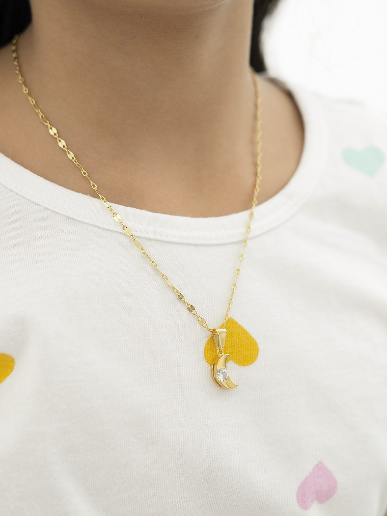 Set Cadena Espejo Cuadrada 45 Cms +Dije Luna Circonia Cristal  2