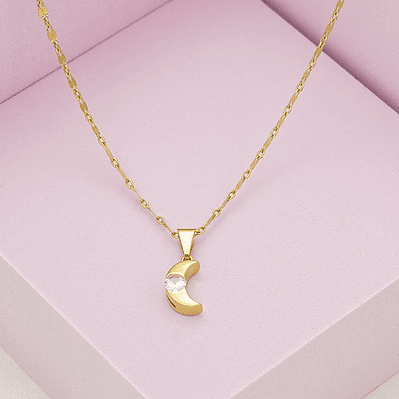 Set Cadena Espejo Cuadrada 45 Cms +Dije Luna Circonia Cristal 